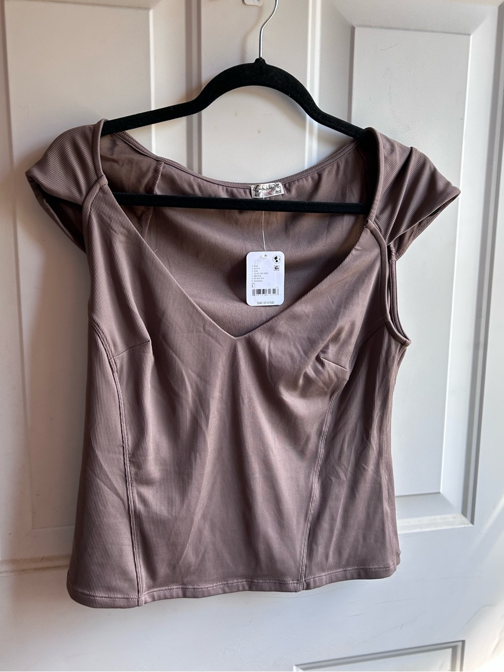 Free People Intimately NWT Leafless Tree Ribbed Cap Sleeve V-Neck Top L - Picture 5 of 9